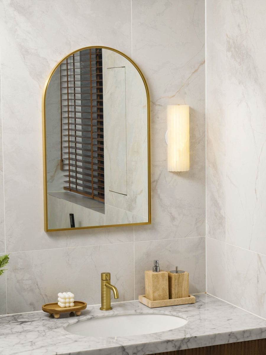 Alabaster Wall Light – Fluted Stone Design with Metal Frame