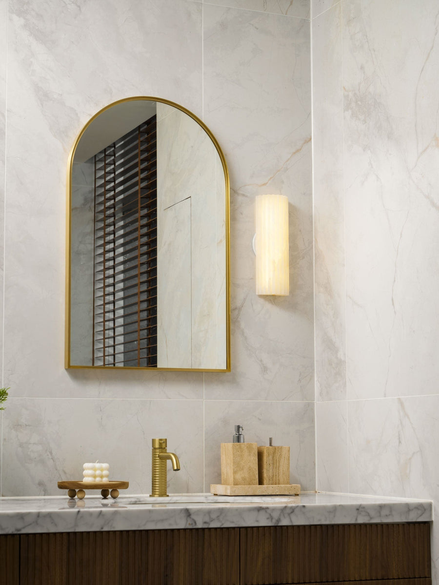 Alabaster Wall Light – Fluted Stone Design with Metal Frame