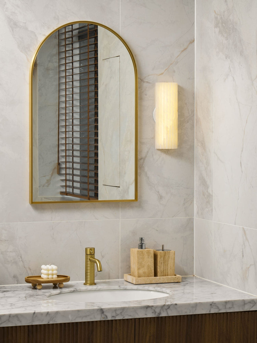 Alabaster Wall Light – Fluted Stone Design with Metal Frame