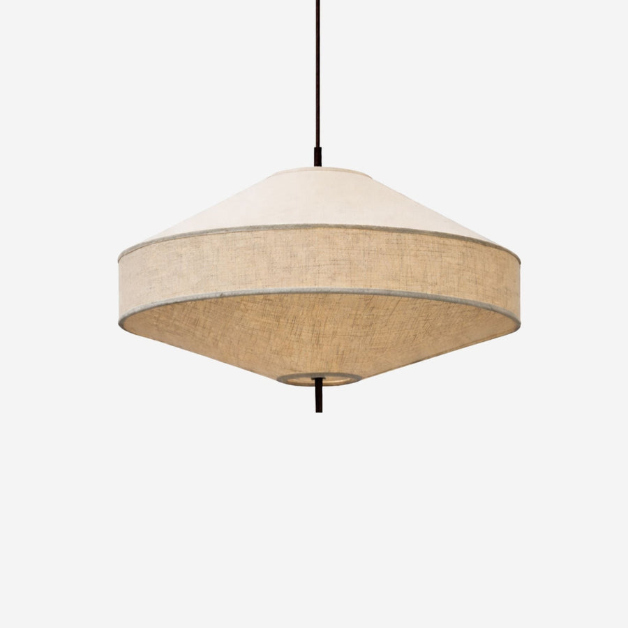 Architectural Linen Pendant Light – Sculptural Pagoda Design with Soft Ambient Light
