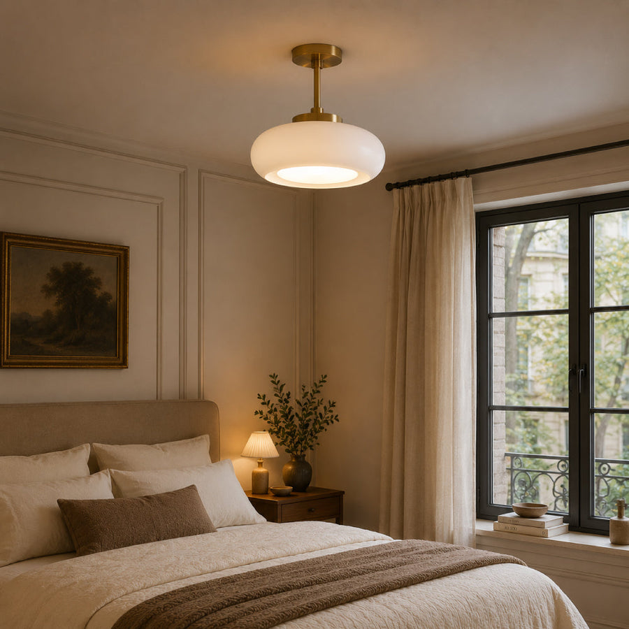 Bauhaus Ceiling Light in Gold-Tone Iron with Round Glass
