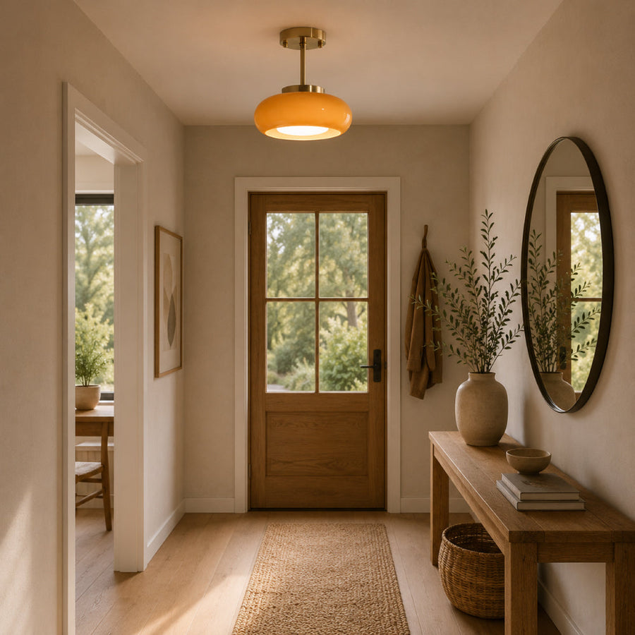 Bauhaus Ceiling Light in Gold-Tone Iron with Round Glass