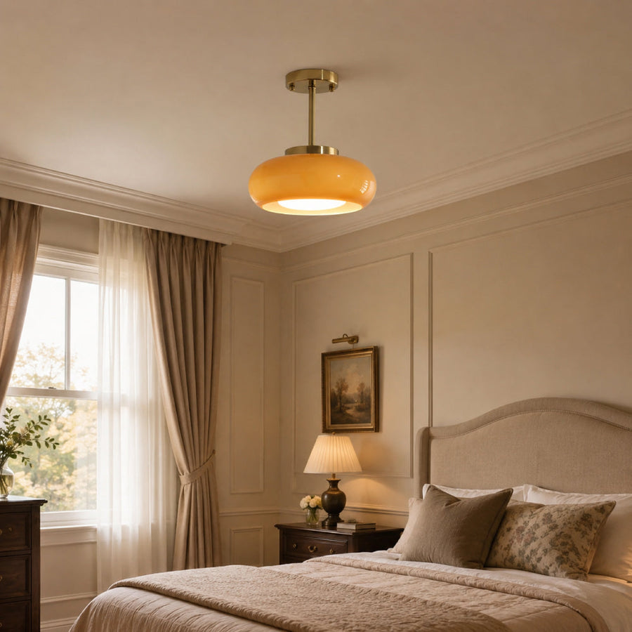 Bauhaus Ceiling Light in Gold-Tone Iron with Round Glass