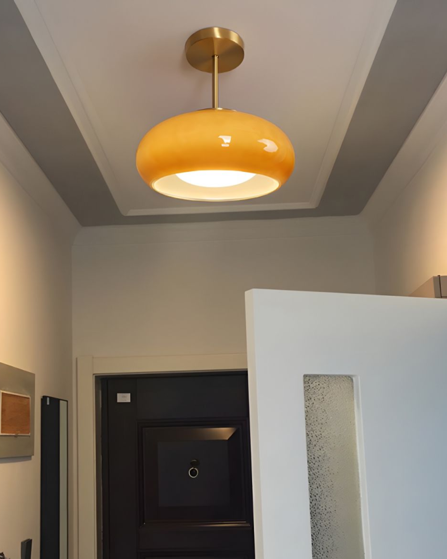 Bauhaus Ceiling Light in Gold-Tone Iron with Round Glass