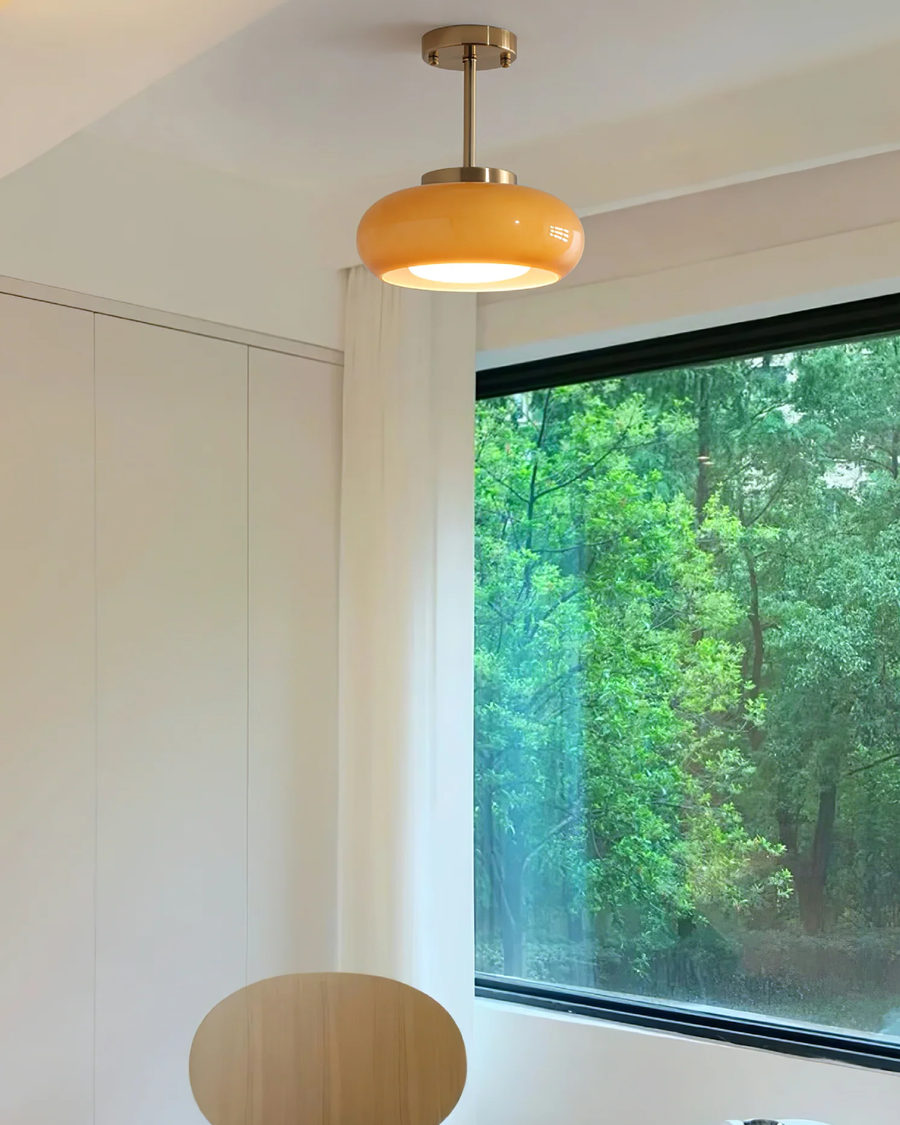 Bauhaus Ceiling Light in Gold-Tone Iron with Round Glass