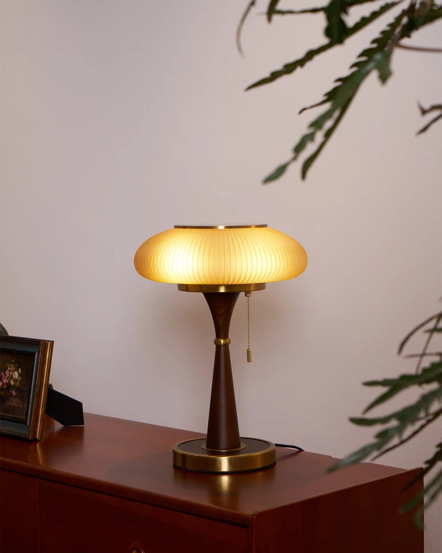 Glass and Walnut Table Lamp