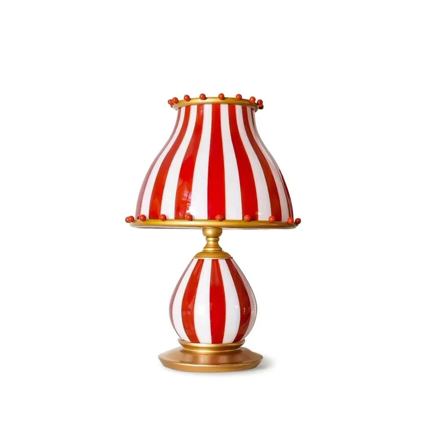 Metal Table Lamp with Red Striped Shade and Gold-Plated Details