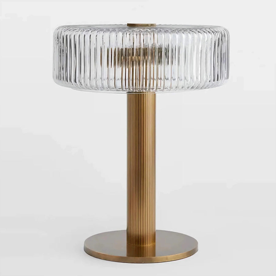 Table Lamp with Hammered Copper Base and Ribbed Glass Shade – Vintage Design, Dimmable