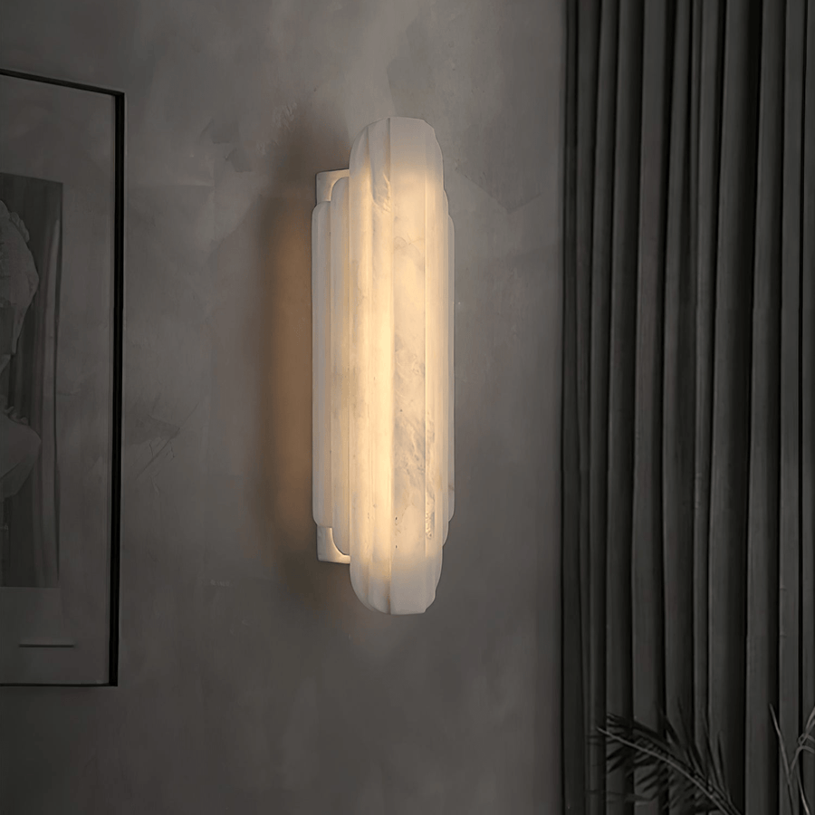 Dimmable Alabaster Wall Light with Metal Base – Ideal for Living Rooms and Hallways
