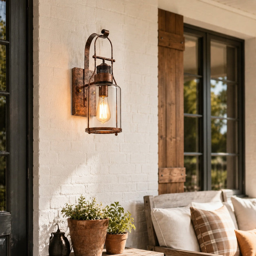 Industrial Metal Wall Light – Outdoor Lamp with Glass Jar