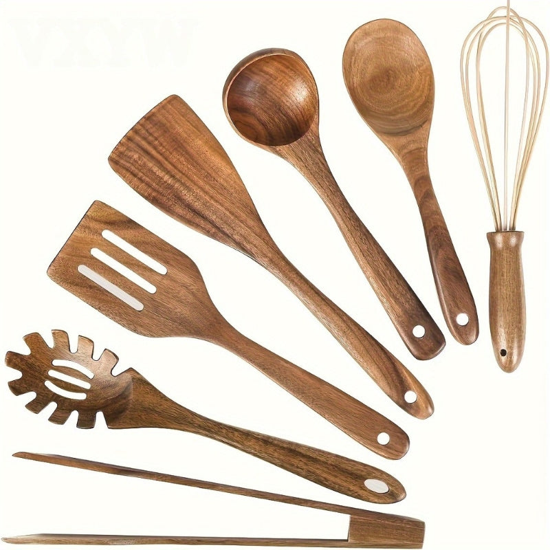 Wooden Kitchen Utensil Set – 7 Pieces with Ergonomic Handles