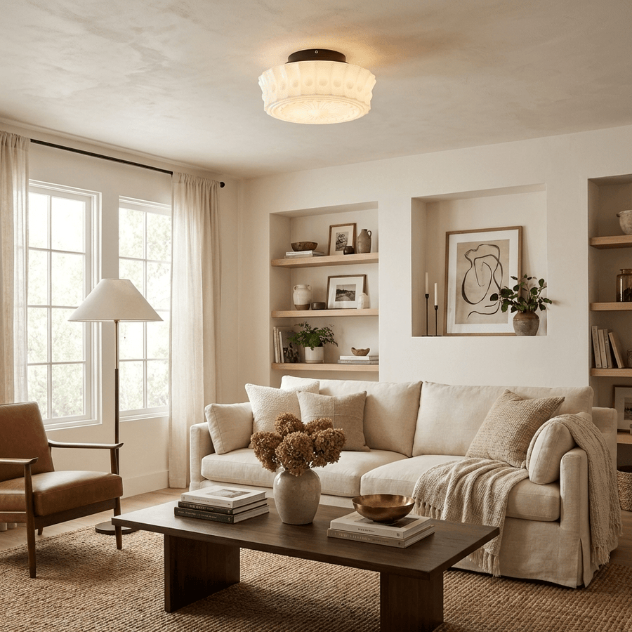 Opal Glass Ceiling Light – Fluted Vintage Design with Warm Light
