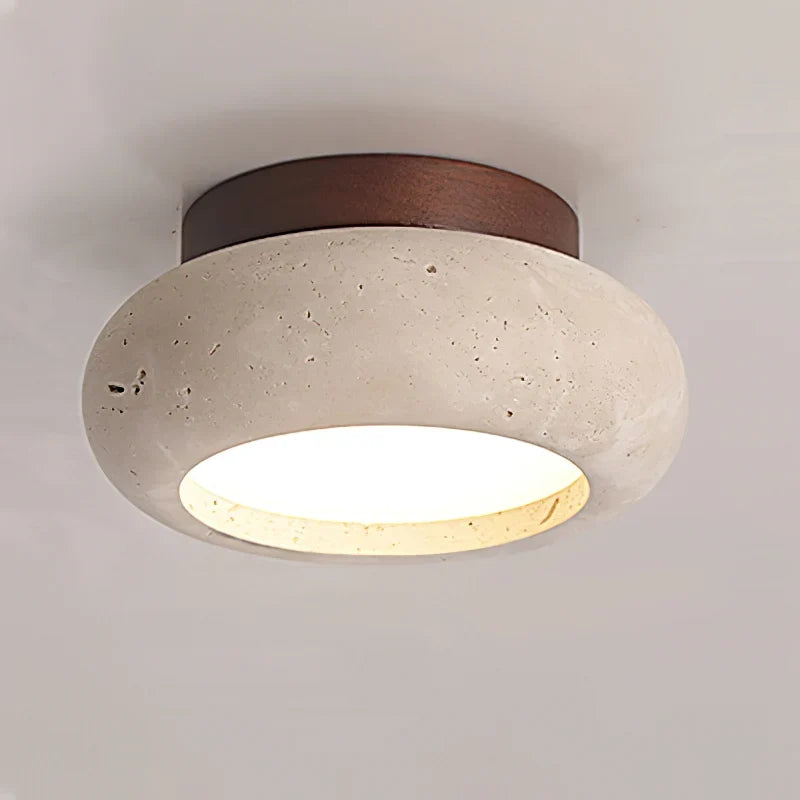 Travertine Ceiling Light with Walnut Details for Hallway and Living Room