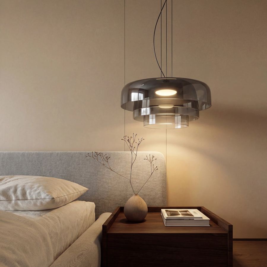 Hand-Blown Glass Pendant with Layered Shade