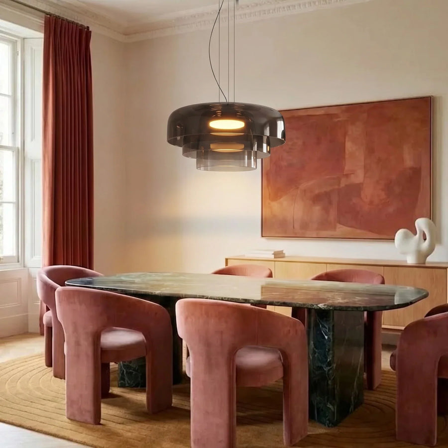 Hand-Blown Glass Pendant with Layered Shade