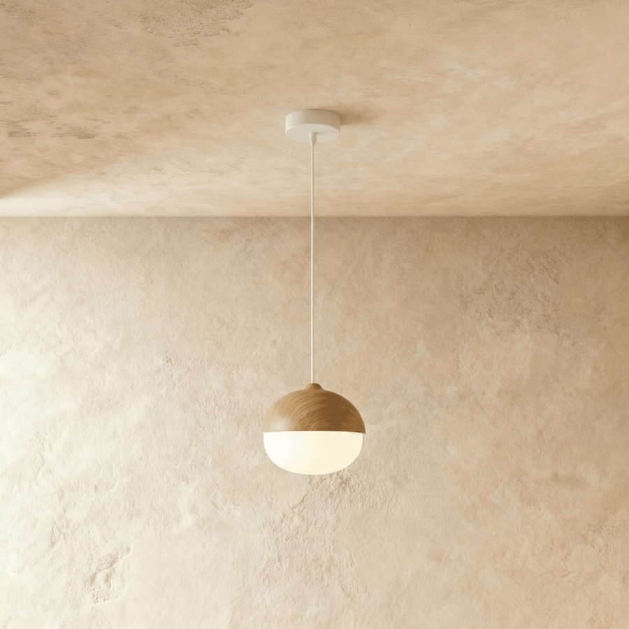 Nordic Pendant Light – Frosted Glass with Wood Look