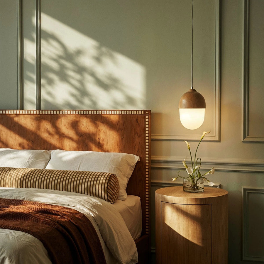 Nordic Pendant Light – Frosted Glass with Wood Look
