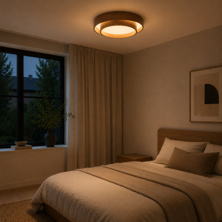 Nordic Wood-Look Ceiling Light – Round Design with Warm Character