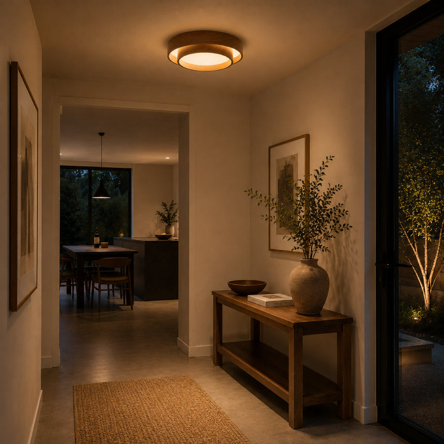 Nordic Wood-Look Ceiling Light – Round Design with Warm Character