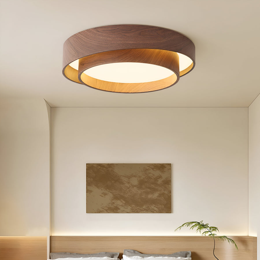 Nordic Wood-Look Ceiling Light – Round Design with Warm Character