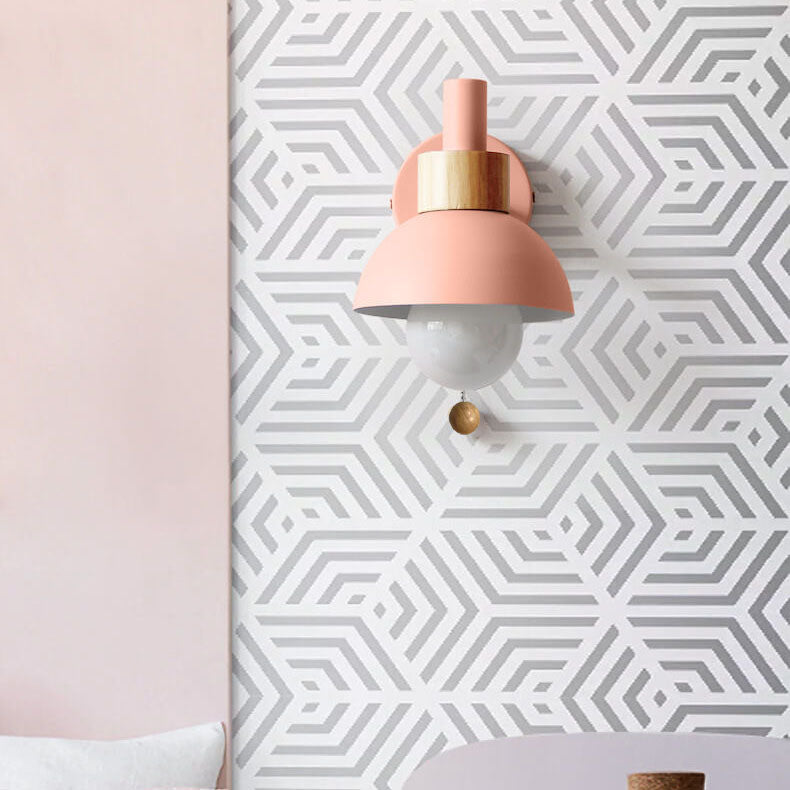 Nordic Metal Wall Light – Half-Round Shade with Wood Detail