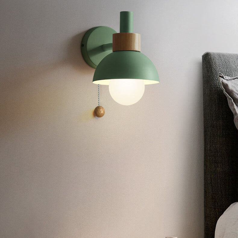 Nordic Metal Wall Light – Half-Round Shade with Wood Detail
