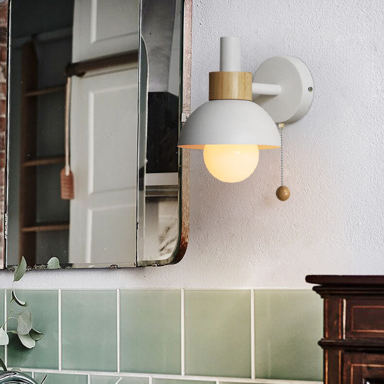 Nordic Metal Wall Light – Half-Round Shade with Wood Detail