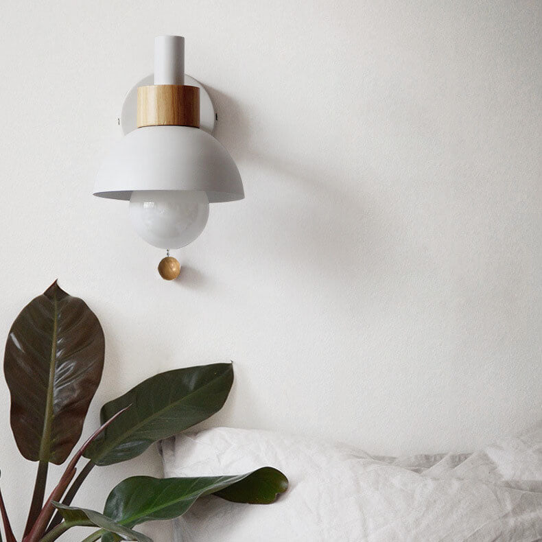 Nordic Metal Wall Light – Half-Round Shade with Wood Detail