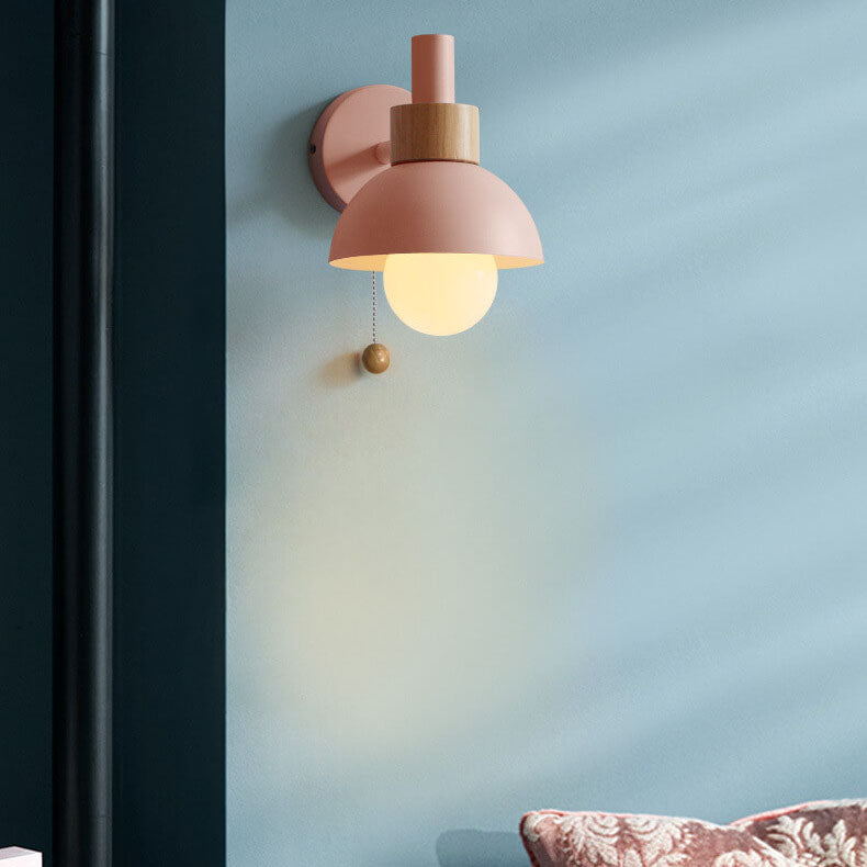 Nordic Metal Wall Light – Half-Round Shade with Wood Detail