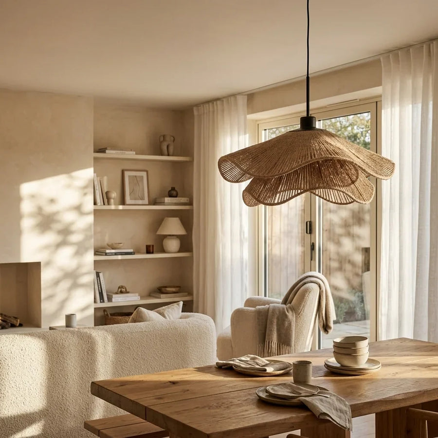 Hand-Woven Hemp Rope Pendant Light – Layered Wabi Sabi Design