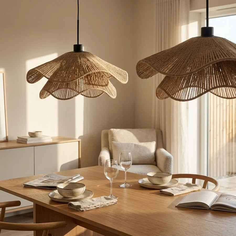 Hand-Woven Hemp Rope Pendant Light – Layered Wabi Sabi Design