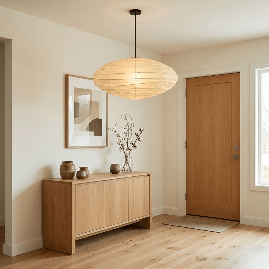 Washi Paper Pendant Light – Oval Japanese Paper Lamp