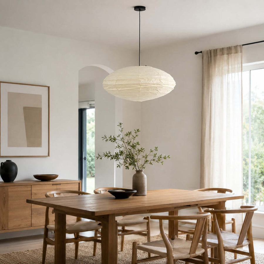 Washi Paper Pendant Light – Oval Japanese Paper Lamp