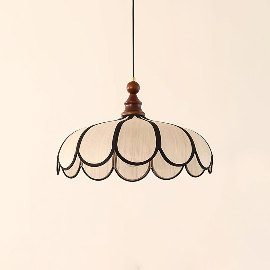 Leaf-Shaped Fabric Pendant Light in Walnut and Black