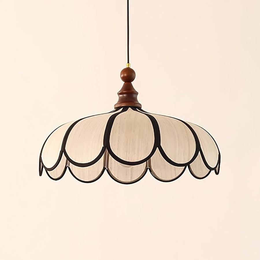 Leaf-Shaped Fabric Pendant Light in Walnut and Black