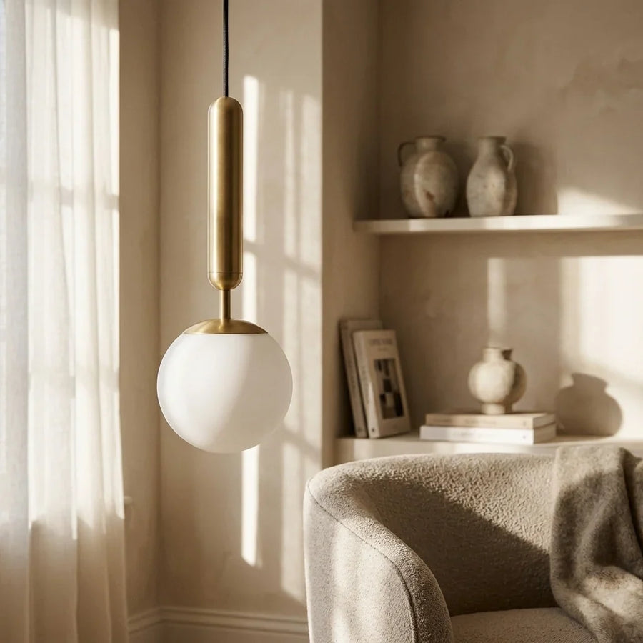 Frosted Glass Globe Pendant Light with Metal Stem