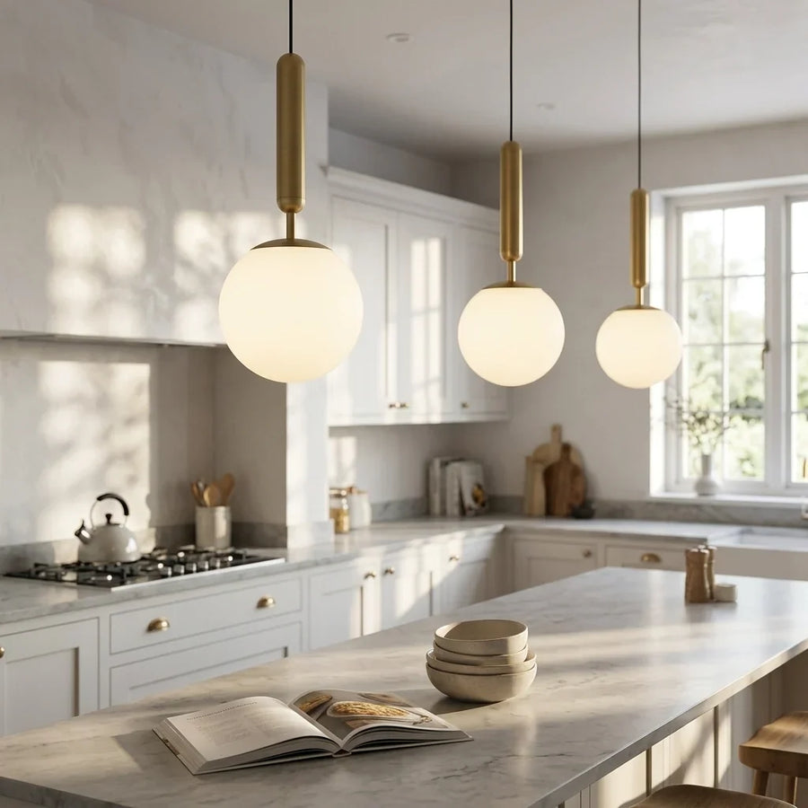 Frosted Glass Globe Pendant Light with Metal Stem