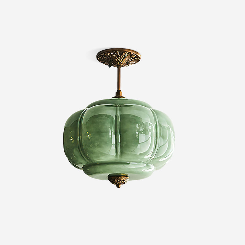 Ribbed Glass Ceiling Light – Round Metal and Glass Design with Soft Glow