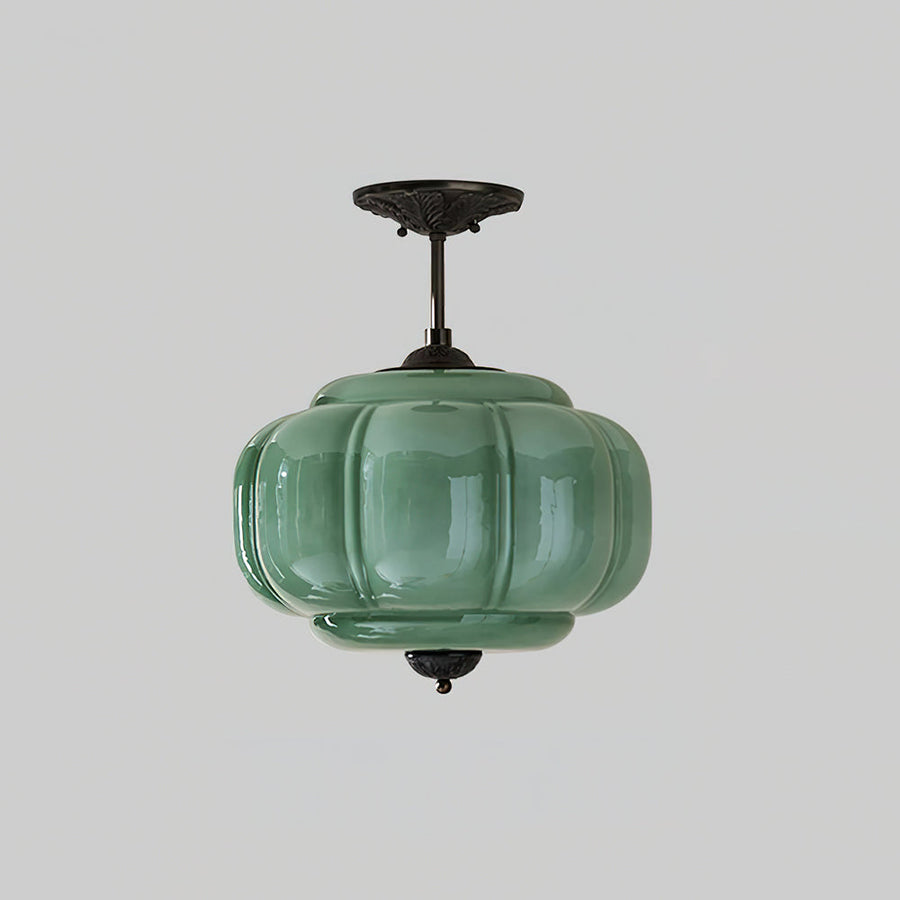 Ribbed Glass Ceiling Light – Round Metal and Glass Design with Soft Glow