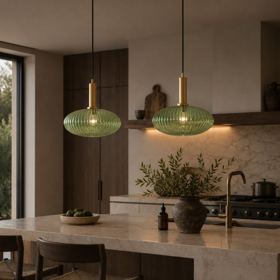 Ribbed Glass Pendant Light – Tinted Glass with Retro Character