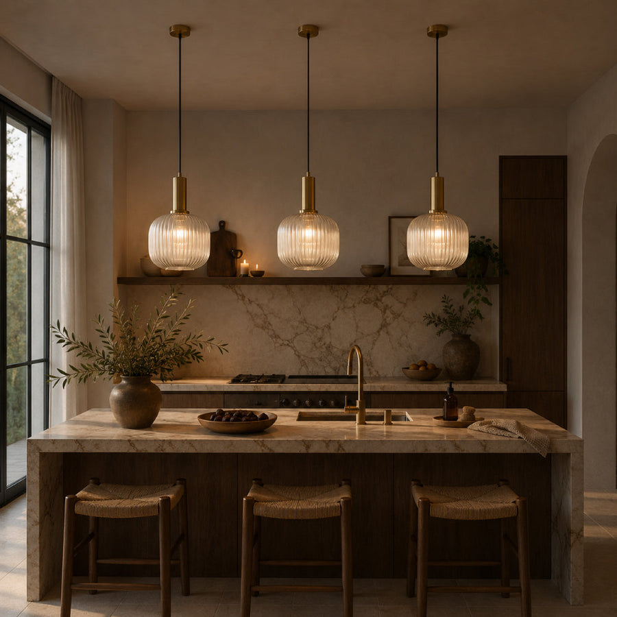 Ribbed Glass Pendant Light – Tinted Glass with Retro Character