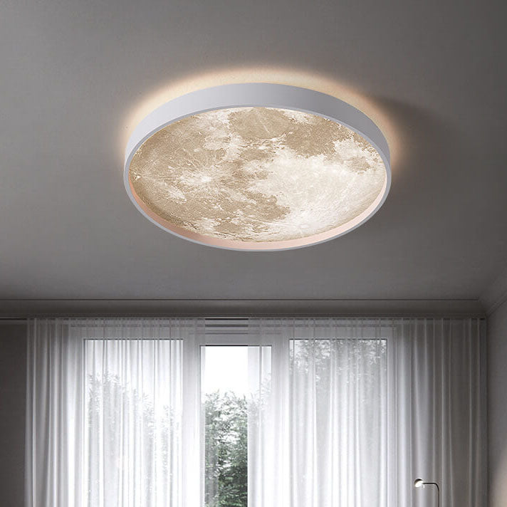 Round Ceiling Light with Moon Surface Look and Backlight