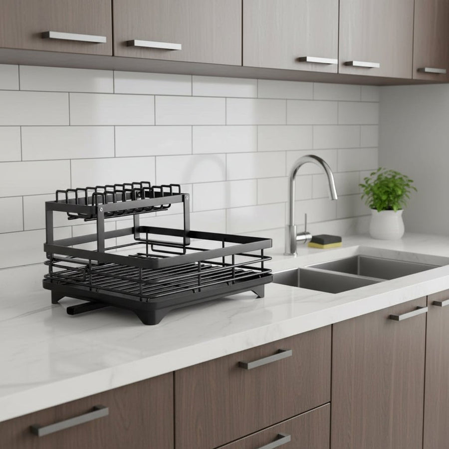 Collapsible Stainless Steel Dish Rack – Raised Edge and Non-Slip Feet