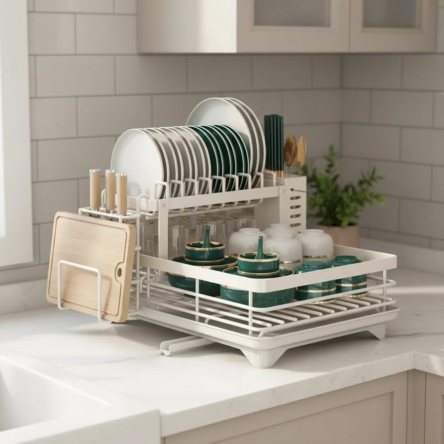 Collapsible Stainless Steel Dish Rack – Raised Edge and Non-Slip Feet