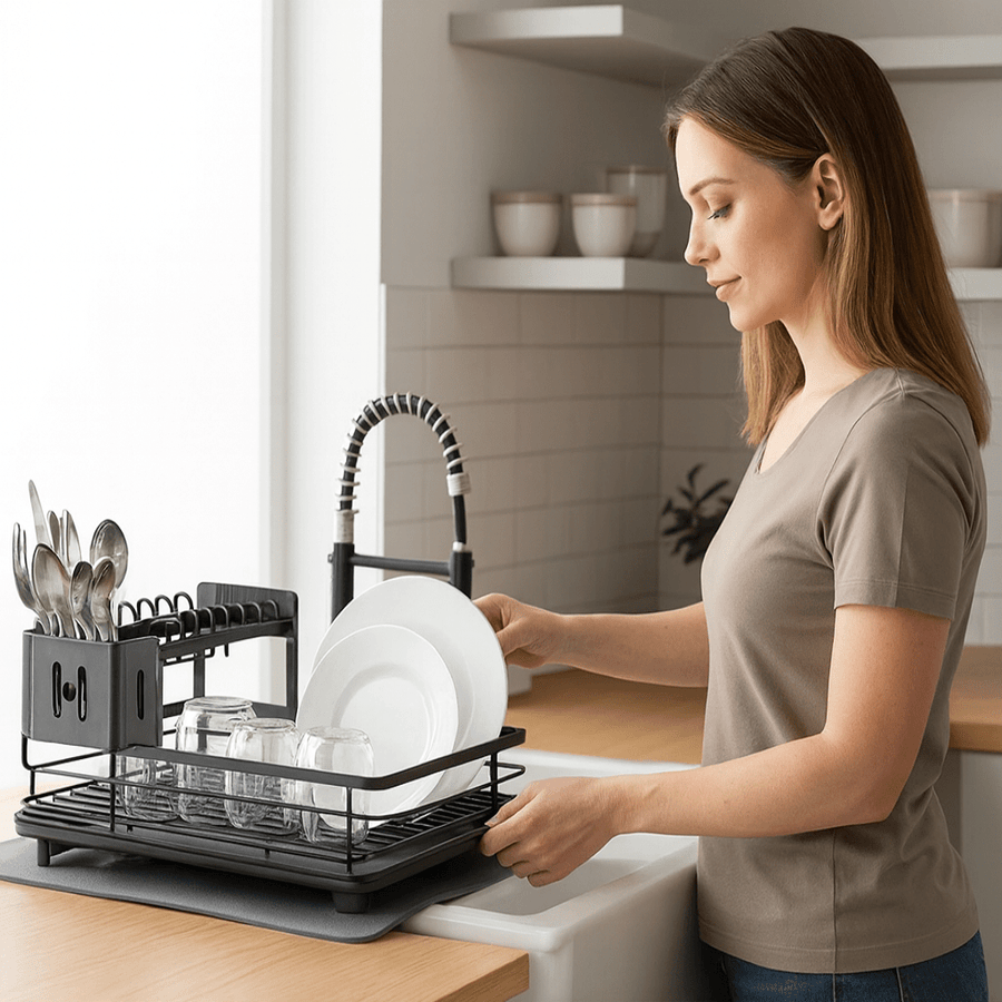 Collapsible Stainless Steel Dish Rack – Raised Edge and Non-Slip Feet
