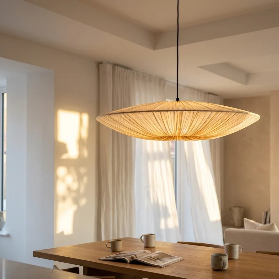 Disc-Shaped Japanese Fabric Pendant Light