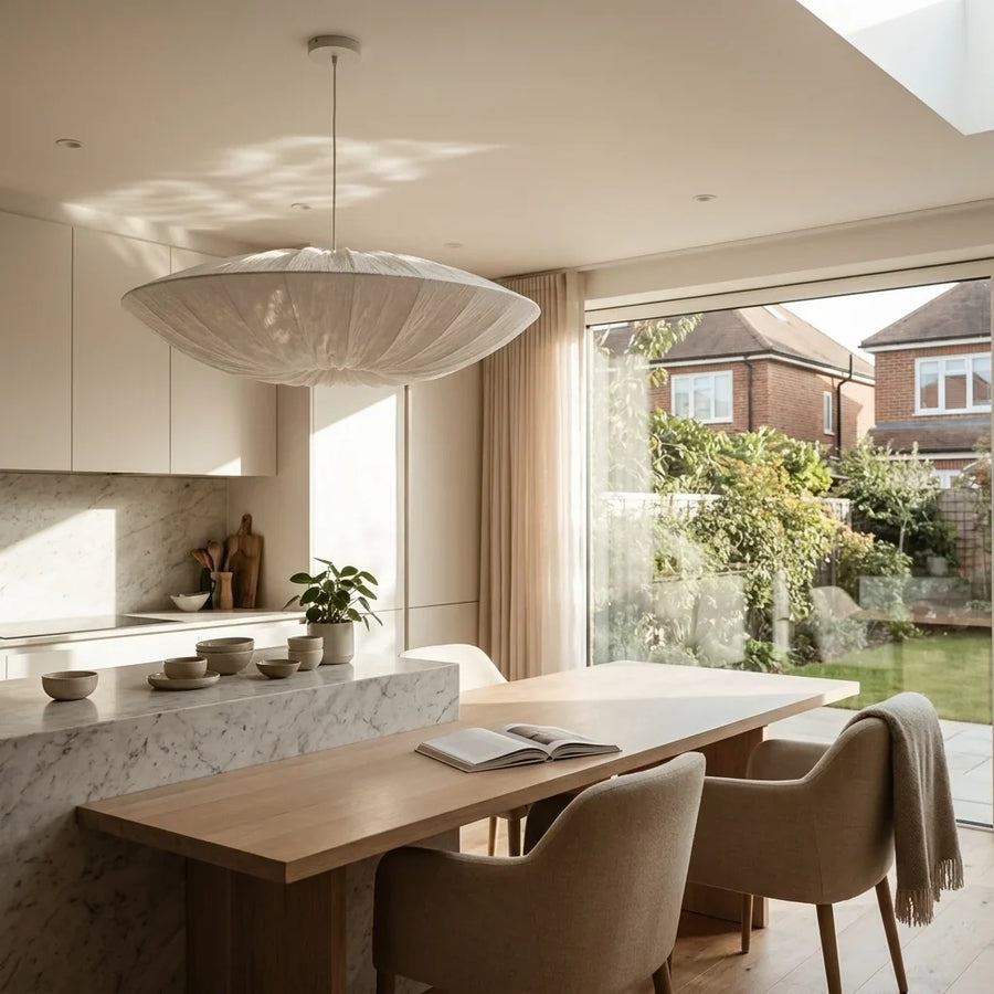 Disc-Shaped Japanese Fabric Pendant Light