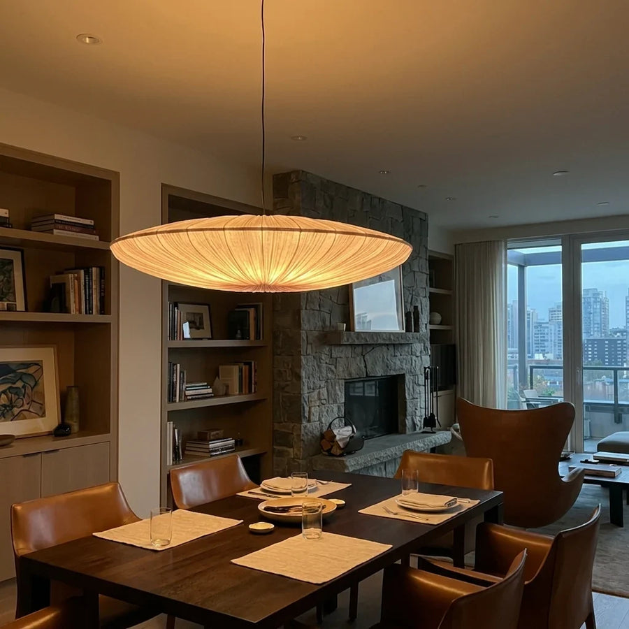 Disc-Shaped Japanese Fabric Pendant Light