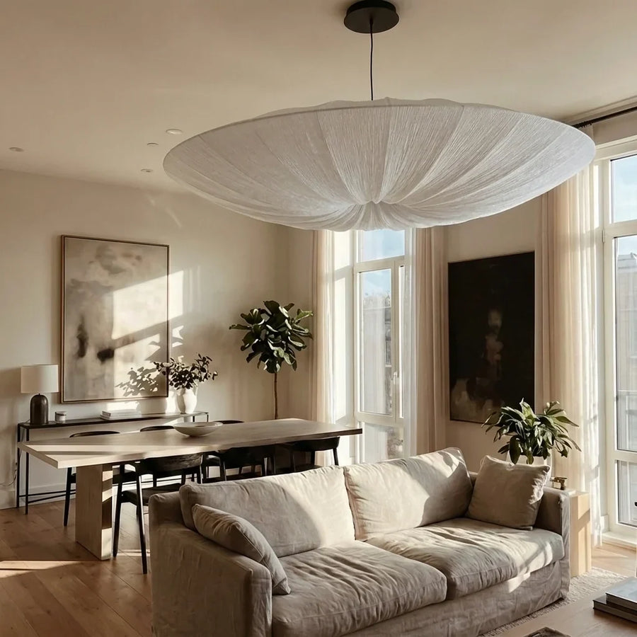 Disc-Shaped Japanese Fabric Pendant Light