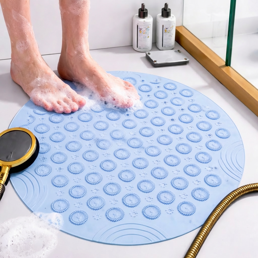 Non-Slip Round Antibacterial PVC Shower Mat with Drain Holes